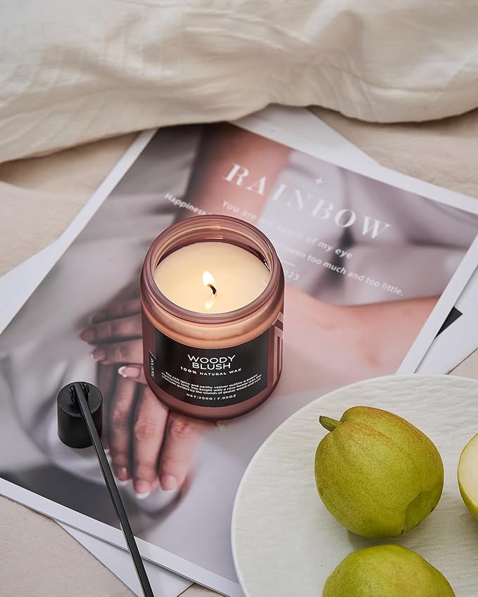 M&SENSE Woody Blush - Rose Vetiver Scented Candles 7.05oz 50 Hour Long Lasting Burn Non Toxic Natural Luxury Candle Gifts for Women，Aromatherapy Gifts for Relaxing Spa