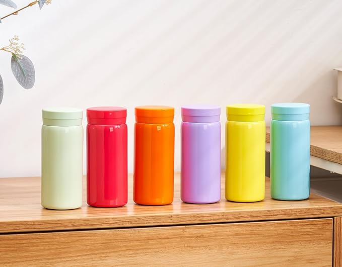 Mini Thermos Cute Water Bottle - 7 oz Tiny Insulated Vacuum 18/10 Stainless Steel Small Flask - Leak Proof & Spill Proof & Keeps Cold and Hot for Drink, Coffee, Tea - Orange