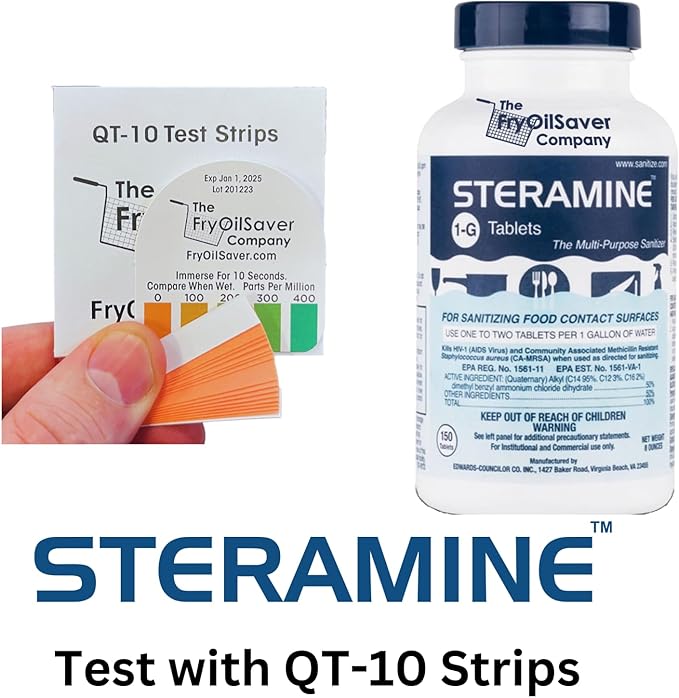 1 Bottle Steramine Sanitizer Tablets - Multi Purpose Steramine Sanitizing Tablets for Food Contact Surfaces in Kitchen, Diners, Hotels, Restaurants & Food Trucks by FryOilSaver Co. (150 Count)