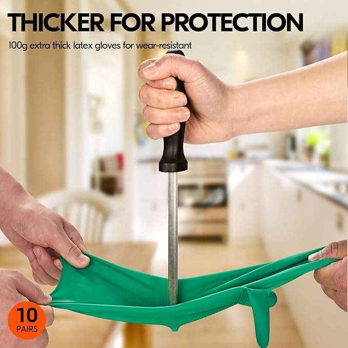 Vgo... 10-Pairs Reusable Household Gloves, Rubber Dishwashing gloves, Extra Thickness, Long Sleeves, Kitchen Cleaning, Working, Painting, Gardening, Pet Care (Size S, Green, HH4601)
