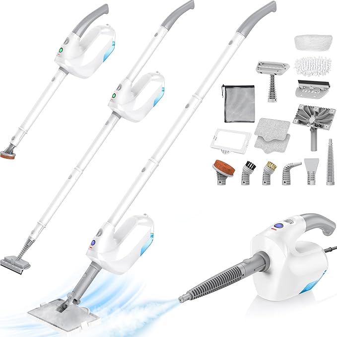 10-in-1 Steam Mop with Detachable Handheld Steamer, Multi & Up Steam Cleaner for Home with 350ml Tank, 10s Heat-Up, 2-Level Control, Lightweight and Multi-Surface Steamer for Floors, Carpets, Tiles
