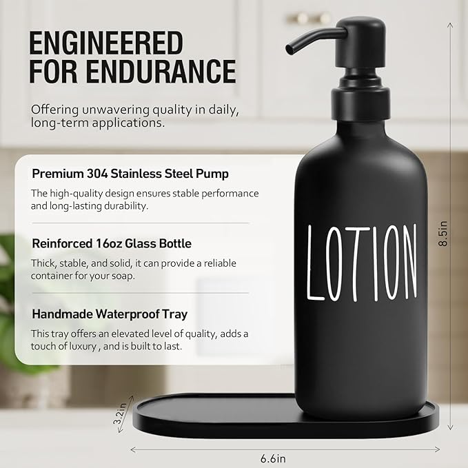 MOMEEMO Black Soap Dispenser Bathroom, Contains Lotion and Hand Soap Dispenser, Suitable for Bathroom Accessories Decor. (Black)