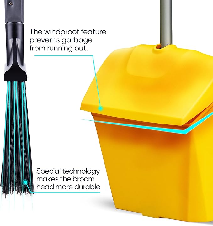 Yocada Commercial Broom and Dustpan Set with Windproof Cover Commercial Outdoor Indoor for Courtyard Garage Lobby Mall Market Floor Home Kitchen Room Office Pet Hair Rubbish