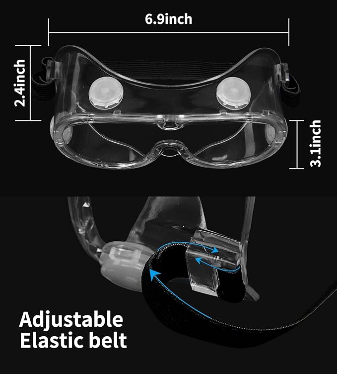 Safety Goggles ANSI Z87.1 - Anti-Fog Clear Lab Eye Protection for Over Glasses, Scratch-Resistant Lens (2 Pack)