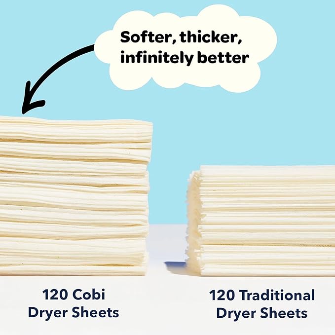 Cobi Biodegradable Non-Toxic Dryer Sheets – Naturally Scented Cotton Dryer Sheets – Eco-Friendly, Plant-Based, Plastic-Free – 120 Count