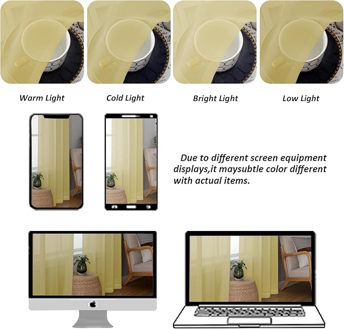 Chyhomenyc Sheer Valances for Windows 2 Pack, Small Valance for Living Room Bathroom Cafe Laundry Basement, Lightweight Rod Pocket Voile Curtain, Mustard Yellow, 42Wx14L Inches