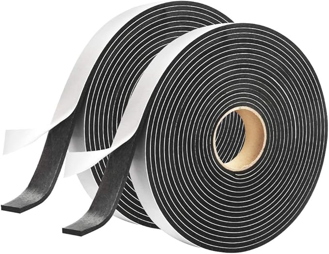 2 Rolls Foam Seal Tape for Door Window Seal Insulation, 3/4in Wx1/8in T Soundproof and Shockproof Weather Stripping, Single Sided Door Seal, Cold Air and Draft Closed Cell Seal Strip, Single 16FT