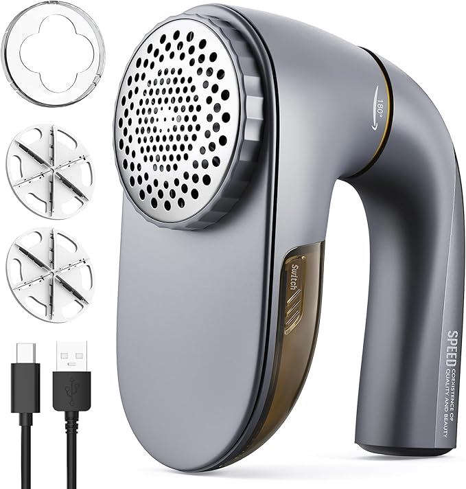 POPCHOSE Fabric Shaver, Lint Remover for Clothes, Lint Shaver with 6-Leaf Blades, 2 Speed Sweater Shavers to Remove Pilling for Clothing, Couch, Furniture, Fuzz, USB Rechargeble, Gray…
