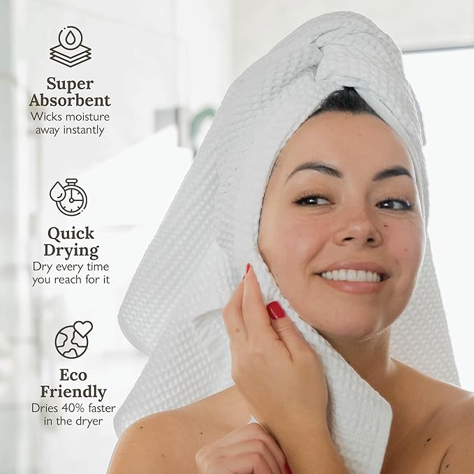 GILDEN TREE Waffle Towel Set Quick Dry Thin | 2 Bath Towels | 2 Hand Towels | 2 Washcloths, Classic Style (Cream)
