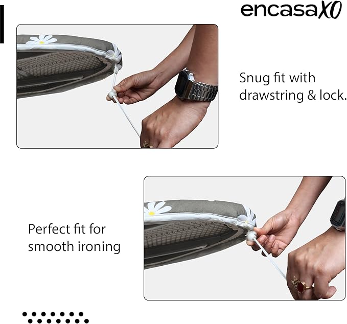 Encasa XO Ironing Board Cover and Pad 57"x22" - Thick 3mm Felt Padding, Drawstring Tightening & Lock, Easy Fit, Scorch & Stain Resistant, Fits X-Large Ironing Board - Big Leaves Green