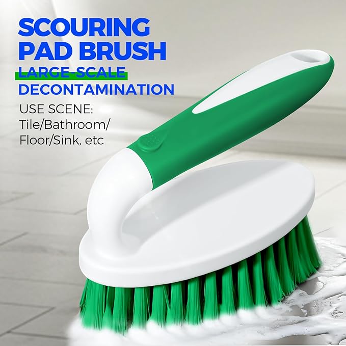 Holikme Cleaning Brush Set for Household Use, Scrub Brush, Kitchen Brush, Tile Lines Brush for Bathroom, Floor, Tub, Shower and Kitchen Surface (Green)