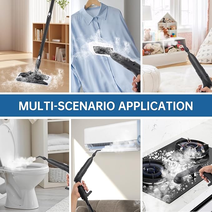 Steam Cleaner, Powerful Heavy Duty Canister Steamer with 34 Accessories, Steam Mop with 16.4 Ft Extra-Long Power Cord for Home Floor Cleaning, Grout, Upholstery, Car Detailing, White