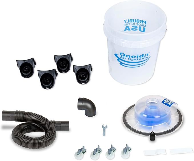 Oneida Dust Deputy Low-Pro Deluxe Lid Dust Separator Kit with Clear 5-Gallon Dust Collection Bucket, 3 ft Hose, 2.5 in Adapter, & Mounted Casters for Shop Wet Dry Vacuums - Made in USA