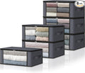 HomeHacks 6-Pack Clothes Organizer Storage Bags Foldable Storage Box with Large Clear Window Sturdy Handles for Closet, Dorm, Pillows, Bedding, Clothes, Stuffed Toys, Blankets, 35L, Grey