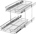 LOVMOR 2 Tier Individual Pull Out Cabinet Organizer 11½" W x 21½" D, Slide Out Kitchen Cabinet Storage Sliding Shelves