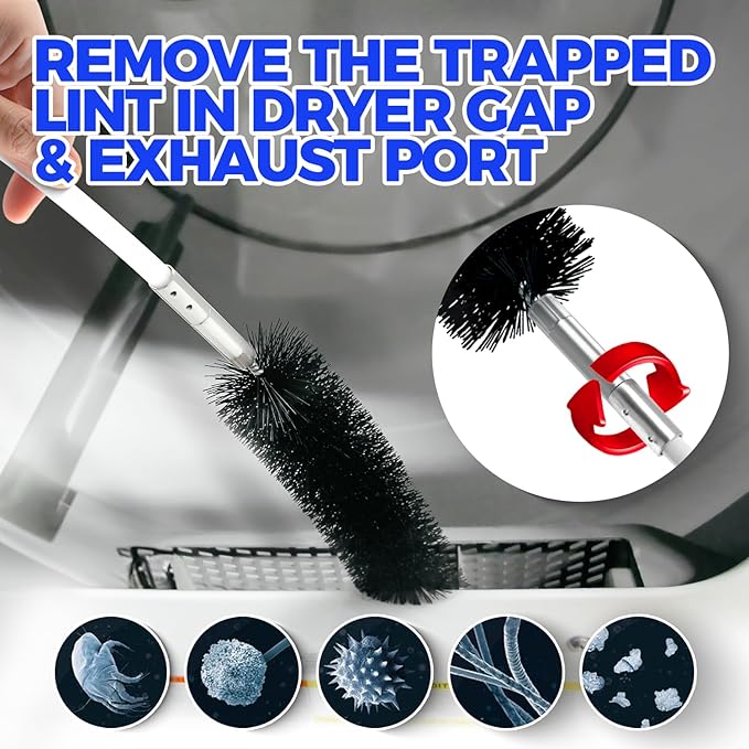 Holikme 16 Feet Dryer Vent Cleaner Kit, Lint Remover,Fireplace Chimney Brushes, Extends Up to 16 Feet, Synthetic Brush Head, Use with or Without a Power Drill