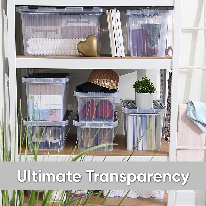 Superio Storage Bins with Lids, Clear Plastic Containers for Organizing, Stackable Totes, BPA Free, Odor Free, Organizer Boxes for Home, and Dorm (4 Pack, 20.25"x14"x10.5")