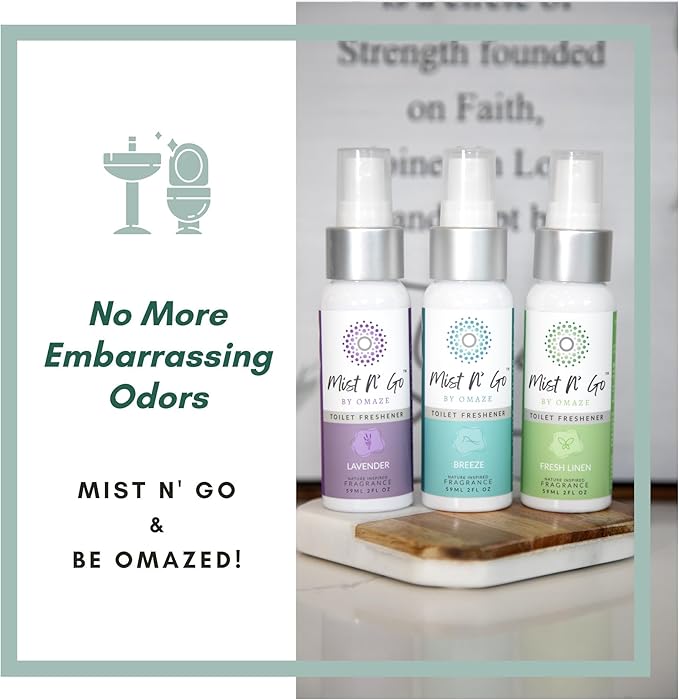 Mist N’ Go by Omaze Travel Bathroom Spray for Toilet Spray Odor Eliminator - Travel Toilet Spray for Bathroom Air Freshener Spray for Bathroom Deodorizer - Breeze Regular Size (2oz x2)
