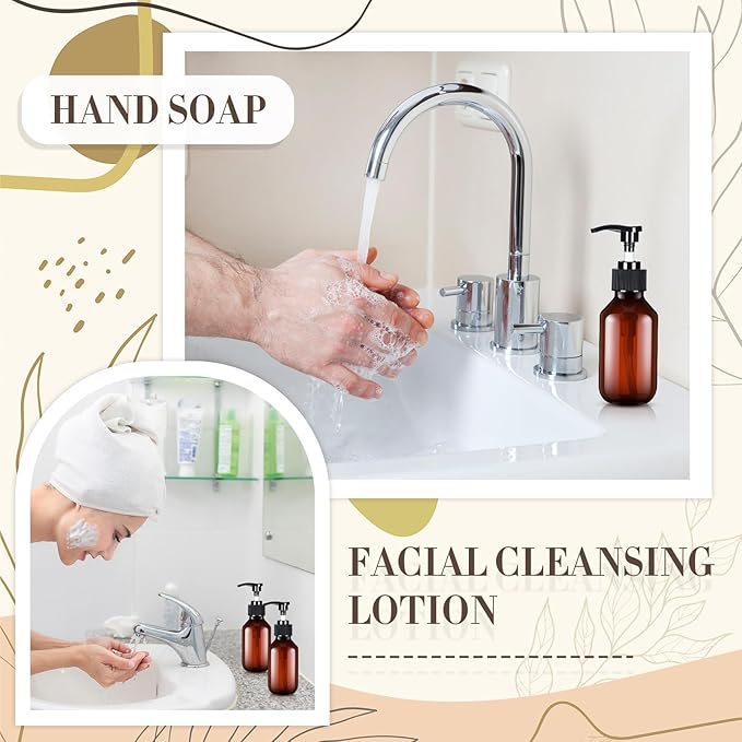 Tessco for you 12 Pack Amber Soap Dispenser Empty Plastic Pump Bottles Dispenser Refillable Shampoo Container for Hand Sanitizer Soap Lotion Body Wash Conditioner Bathroom Kitchen Travel(3.4 Oz)
