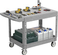 Heavy Duty Flat Top Utility Cart with Wheels 2-Tier Utility Plastic Service Work Cart for Shop, Garage, Warehouse, Maintenance 550 lbs
