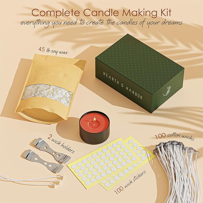 Hearth & Harbor Organic Soy Candle Wax for Candle Making, 45 lbs Natural Candles Making Supplies, Beeswax-Free, Paraffin-Free, Pure Soy Wax Flakes Perfect for Candles, Tealights and Melts