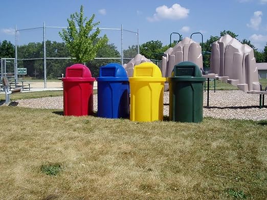 42 Gallon Circle 100% Recycled Plastic Heavy Duty Indoor or Outdoor Commercial Trash Can with Push Open Dome Lid and Internal Liner - Great for Schools and Businesses - Black