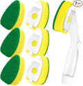 HELIME Heavy Duty Dish Wand Refills Kit with Handle, 6 Non Scratch Dishwand Refill Pack, Replacement Sponge Heads Set,Dishwashing Scrub Brush,Soap Control Dispenser Scrubbers, Dishwasher Cleaning Tool