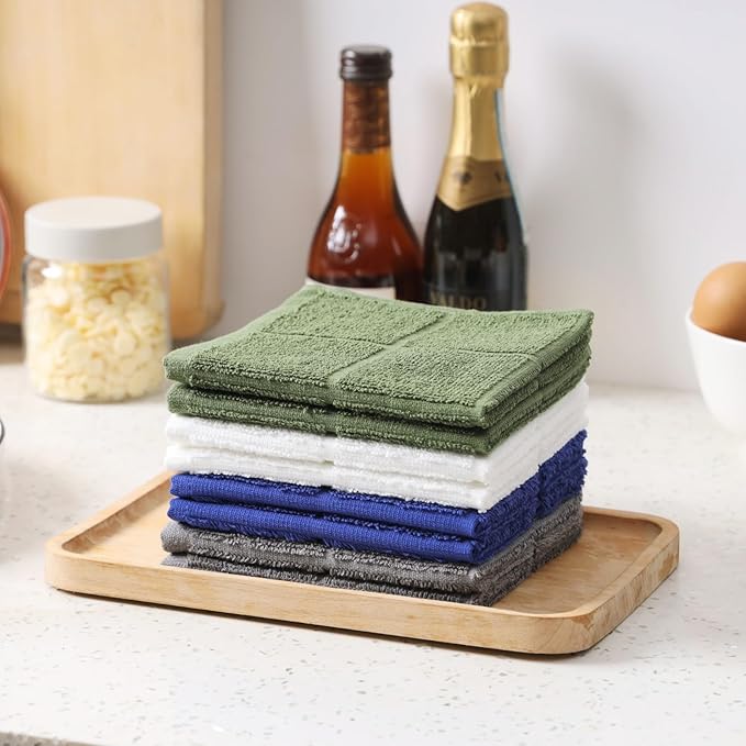 Glynniss Dishcloths Kitchen Highly Absorbent Dish Rags 100% Cotton Dish Cloths for Washing Dishes (Grey White)
