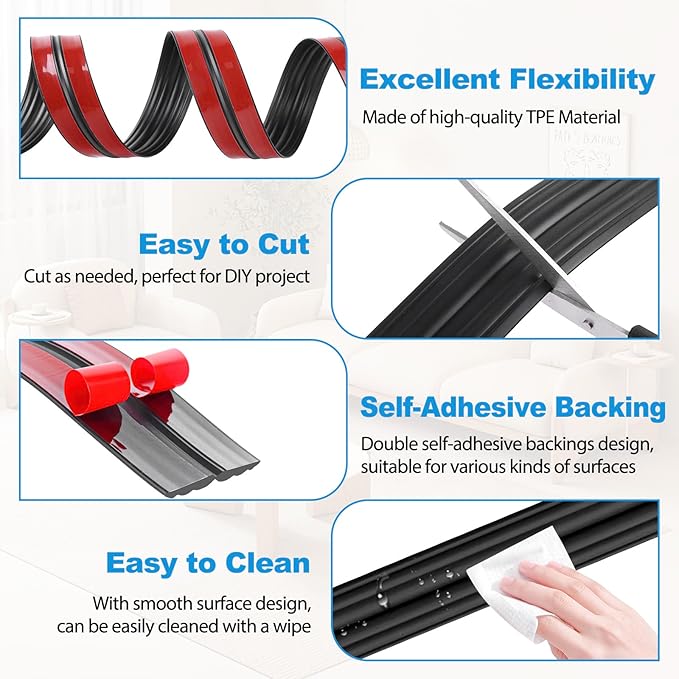 Wall Corner Protector Peel and Stick Corner Trim Molding Flexible Inside & Outside Wall Edge Guard Self Adhesive Moulding Trim for Edge Use, Black, 0.8” W x 10’ L