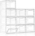 10 Pack Closet Organizers and Storage,Clear Stackable Plastic Storage Bins with Lids Magnetic Doors,Clothes Organizers and Storage,Plastic Craft Containers for Wardrobe Kitchen Bathroom Office