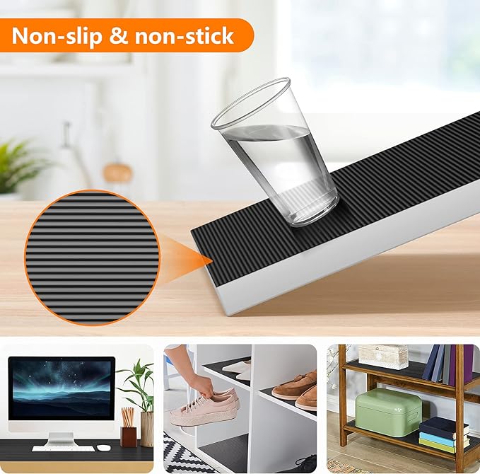 Black Shelf Liners for Kitchen Cabinets Non-Adhesive, Drawer Mat Liner for Bathroom, Plastic Pantry Shelf Liner Waterproof Washable Cabinet Protector Liners for Shelves, Cupboard Liner