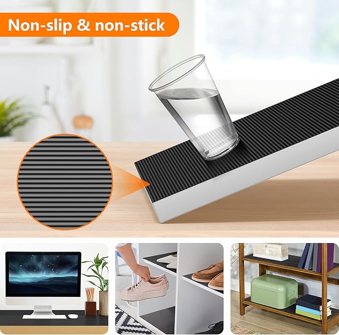 Shelf Liners for Kitchen Cabinets Non Adhesive Drawer Liner EVA Material Cupboard Mat Refrigerator Mats Washable Fridge Liner for Cabinet, Storage and Desks 17.3 x 157.4 Inches Black