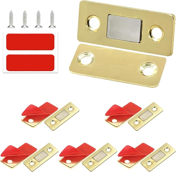 Cabinet Magnetic Catch, 6 Pack Gold Ultra Thin Magnetic Cabinet Door Catch, Adhesive Cabinet Magnets for Kitchen Drawer Cabinet Door Closet, Concealed Strong Magnetic Cabinet Latch