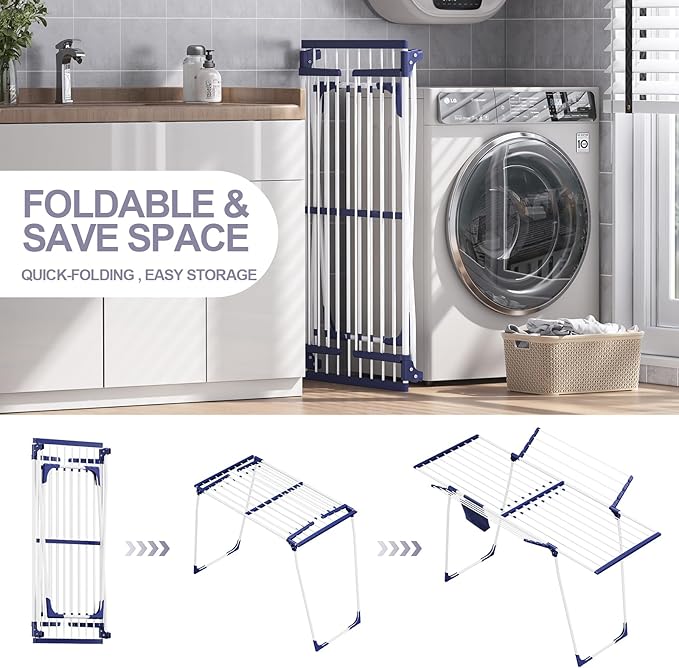 APEXCHASER Clothes Drying Rack, Foldable Gullwing Laundry Rack for Indoor Outdoor, 10pcs Clips with Bag, Collapsible Space-Saving Drying Rack for Clothes Towels Dolls, White