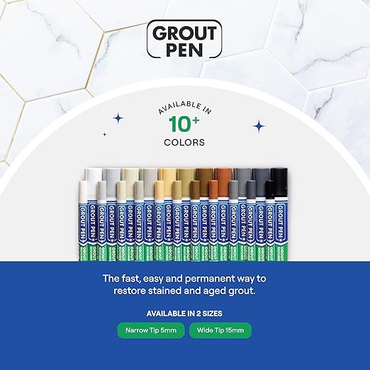 Grout Pen White Tile Grout Paint Marker: Waterproof Tile Grout Colorant and Sealer Pens for Cleaner Looking Floors & Whitener Without Bleach - Narrow 5mm, 2 Pack with Extra Tips (7mL) - White