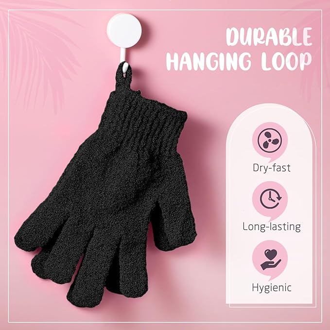 104 Pcs Exfoliating Glove Bulk Shower Gloves with Hanging Loop Exfoliating Body Scrubber Dead Skin Remover for Body Bath Beauty Spa Massage Scrubs Men Women Bathing(Black)