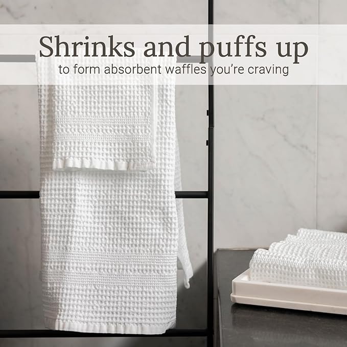 GILDEN TREE Waffle Towels for Bathroom, 100% Cotton Quick Dry Towel, Waffle Bath Towels Large, Absorbent Lightweight Travel Towel, Bath Towels Set of 2, Classic Style (White)