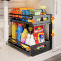 Under Sink Organizer, 2 Tier Under Sink Organizers and Storage, Adjustable Height, Slide out Metal Cabinet Organizers, Pull out Cabinet Storage Drawer Shelf for Kitchen Bathroom Black, 1 Pack