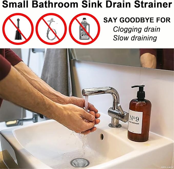 1.0" Small Drain Strainer, Sink Drain Hair Catcher, Bathroom Sink Drain Strainer, 2PCS Drain Mesh Baskets for Laundry, Mop Pool, Utility, Slop, RV Sink, Stainless Steel Drain Filter