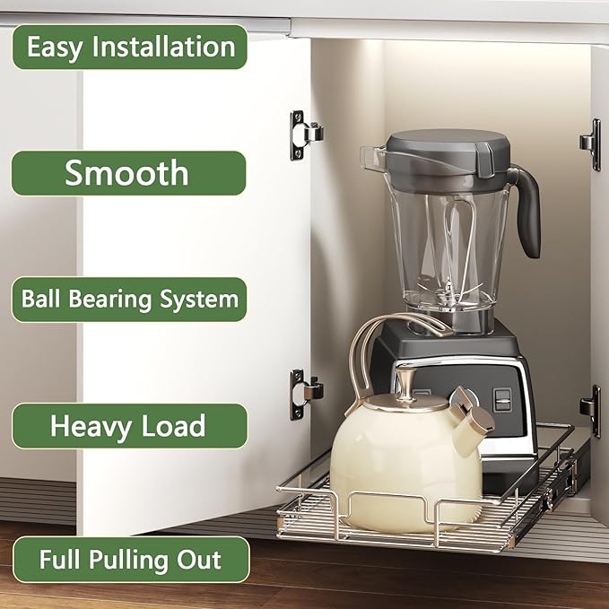 Pull Out Cabinet Organizer 16½" W x 21½" D, Heavy Duty Cabinet Pull Out Shelves, Slide Out Drawers Organization for Kitchen Cabinets Bathroom