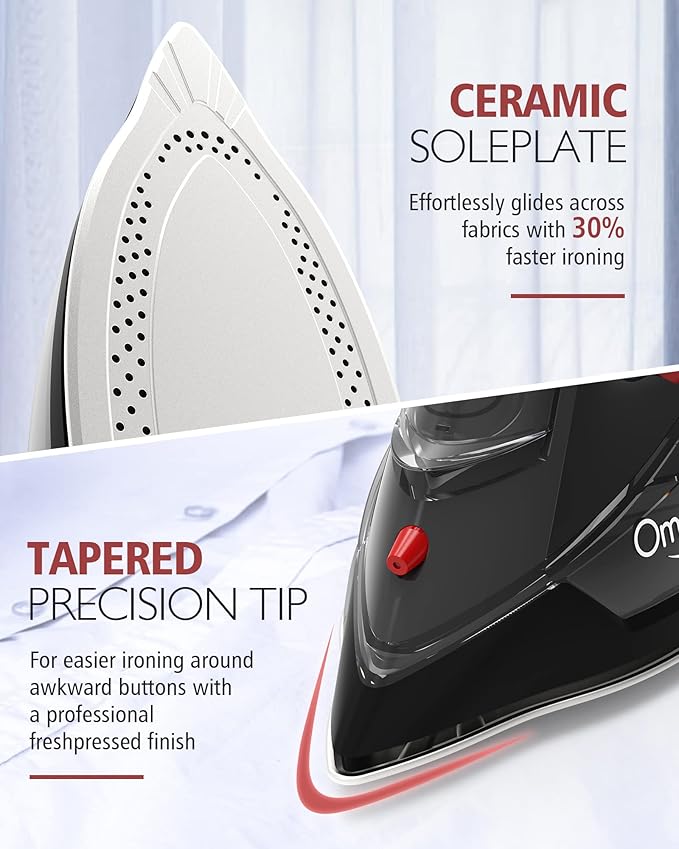 Cordless Iron for Clothes, 1500W Steam Iron Rapid Heating, Ceramic Soleplate, Auto Shut Off, Self-Clean, Anti-Calc, 3 Temperature Settings, 11.84oz Water Tank Ironing Clothes for Home, Black