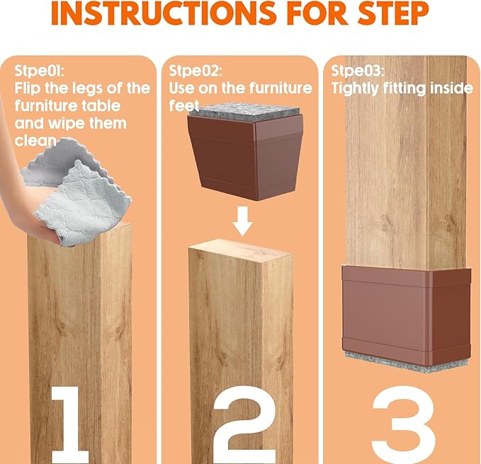 Rectangle Chair Leg Protectors for Hardwood Floors,16 PCS Silicone Covers to Protect Wood Tile Floors Felt Pads Furniture Leg Caps Reduce Noise. Easy to Move.(Brown,1.5 x 3 Inch,Rectangle)