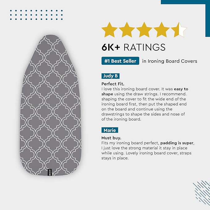 Encasa XO Ironing Board Cover and Pad 49"x18" - Thick 3mm Felt Padding, Drawstring Tightening & Lock, Easy Fit, Scorch & Stain Resistant, Fits Wide Ironing Board - Zig Zag