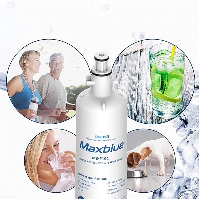 Maxblue Replacement for GE® RPWFE®, RPWF (with CHIP) Refrigerator Water Filter, Compatible with WSG-4, WF277, GFE28GMKES, PFE28KBLTS, GFD28GSLSS, PWE23KSKSS, GYE22HMKES, DFE28JSKSS, 3 Filters
