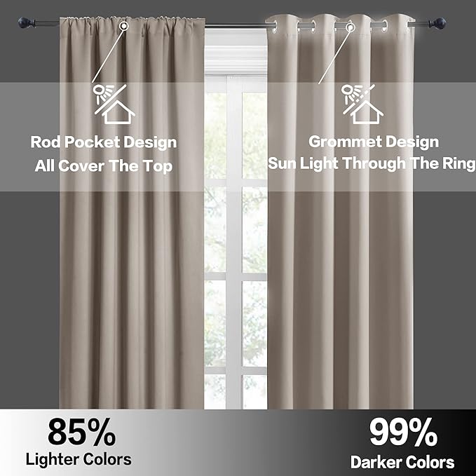 RYB HOME 45 inch Curtains for Kitchen Room Darkening Privacy Mini Curtain for RV Camper Bathroom Small Window, Width 34 x Length 45 inch, 2 Panels Set, Sand