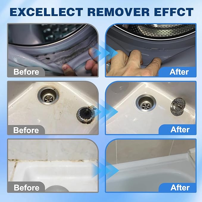 Mold stain removal gel cleaner, washing machine cleaner, washing machine, refrigerator seals, tile caulking agent, kitchen sink bathroom cleaning caulking agent suitable gel