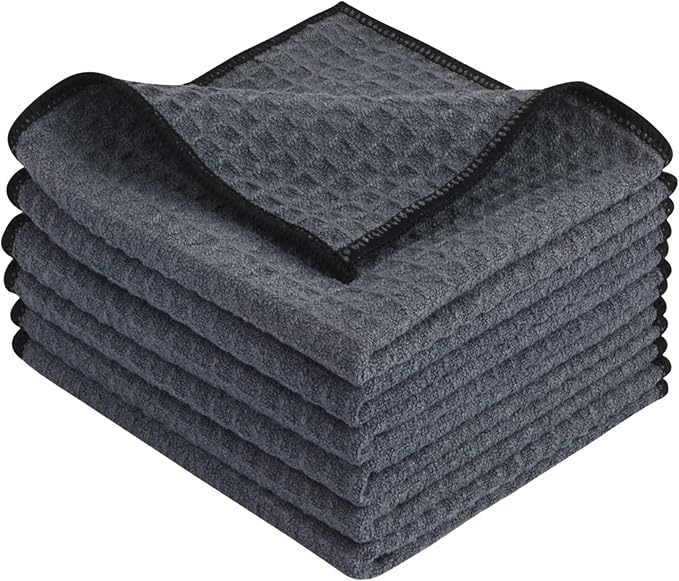 KinHwa Dish Cloths for Washing Dishes Kitchen Towels Microfiber Dish Towels for Kitchen Dish Towels Absorbent 8inch x 8inch 6 Pack (Gray, 12in x 12in 6 PC)