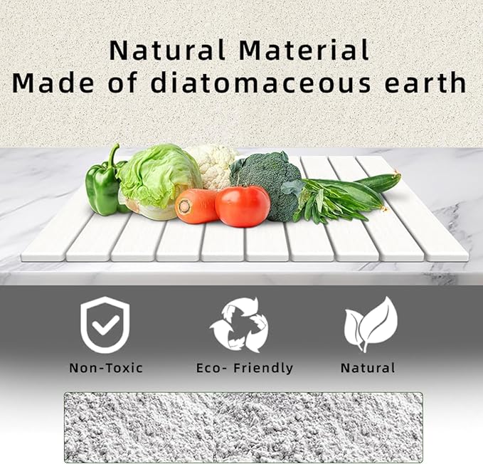 Stone Drying Mat for Kitchen Counter, Collapsible Dish Drying Mat, Fast Drying Diatomaceous Earth Dish Drying Mats, Water Absorbent Diatomite Kitchen Mat (white, medium)
