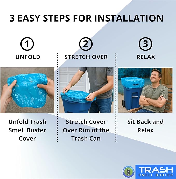 | Odor Eliminating Trash Can Cover for 95 Gallon Outdoor Bins | Lemon Scented with Elastic Band | Eliminates Trash Odor Naturally | 1 Durable Cover