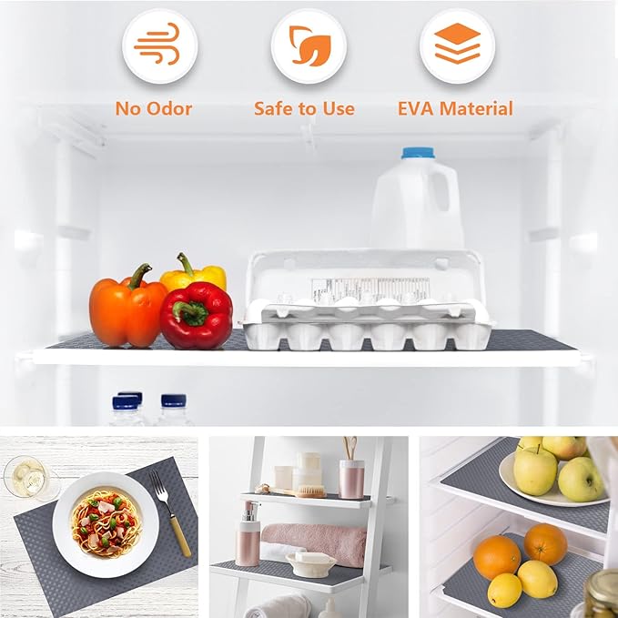 Shelf Liners for Kitchen Cabinets Refrigerator Liners Waterproof & Oil-Proof Kitchen Cupboard Liner Non-Slip Drawer Mats EVA Non Adhesive Fridge Liner for Shelves - Gray 11.8 x 236.2 Inches